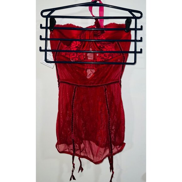 Garnet Red Dreamgirl Lace Garter Slip With Underwire & Adjustable Straps - Picture 2 of 4